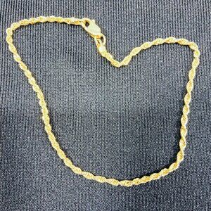 14K Solid Gold Rope Bracelet 2 mm Solid Diamond Cut Rope Chain Bracelet 6.75" 7"